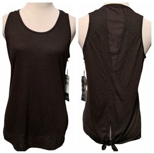 Zobha black tank top with mesh detail and waist tie in the back, medium, new